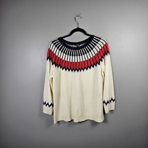 Talbots Fair Isle Sweater Womens Sz 1X P Black/ivory/red Nordic Wool Blend